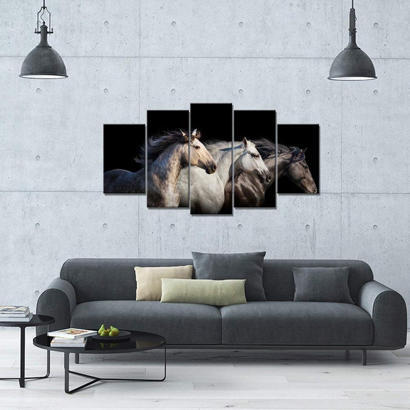 LevvArts Large 5 Piece Wall Art Running Horse Canvas Wall Art Wild Animal Picture Print on Canvas Modern Home Office Living Room Decoration Framed Ready to Hang - Image 3